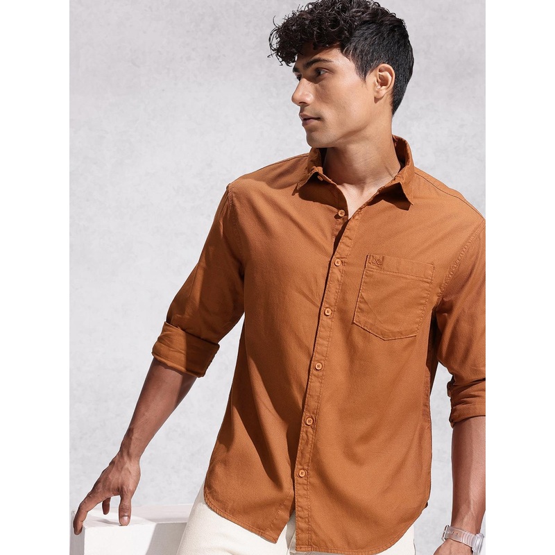 WROGN Comfort Fit Textured Pure Cotton Casual Shirt