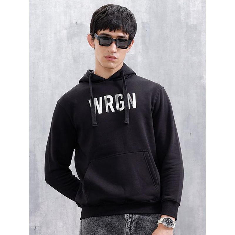 WROGN Men Hooded Typography Printed Sweatshirt