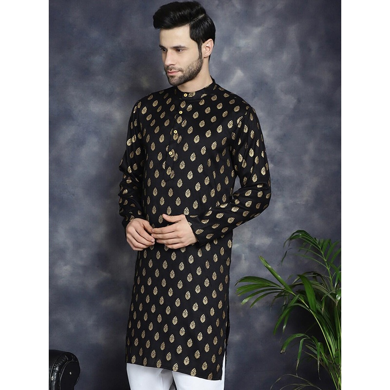 Anouk Black Ethnic Motifs Printed Band Collar Kurta