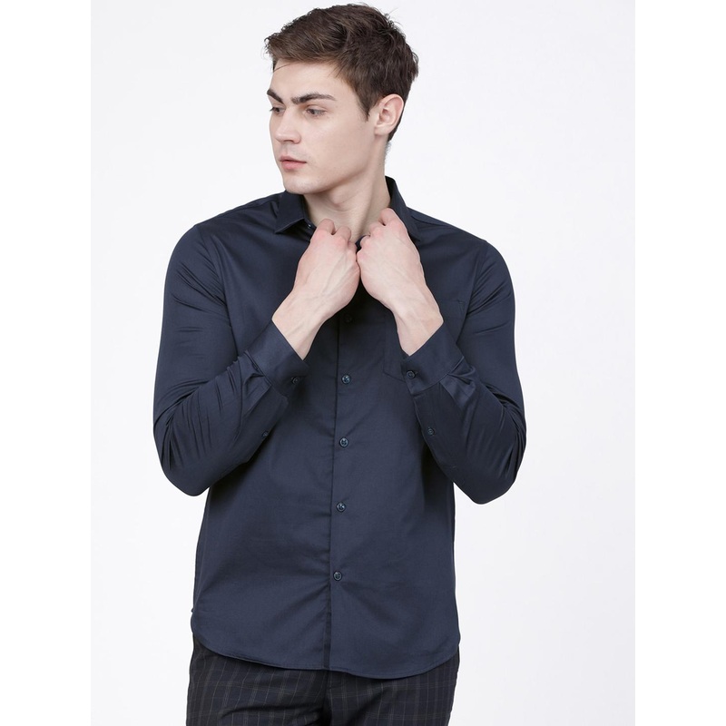 HIGHLANDER Men Navy Blue Slim Fit Solid Casual Shirt