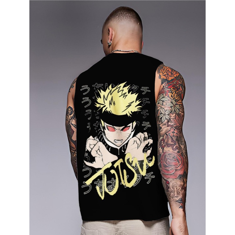 Rigo Typography Printed Muscle Fit Sleeveless Cotton T-shirt