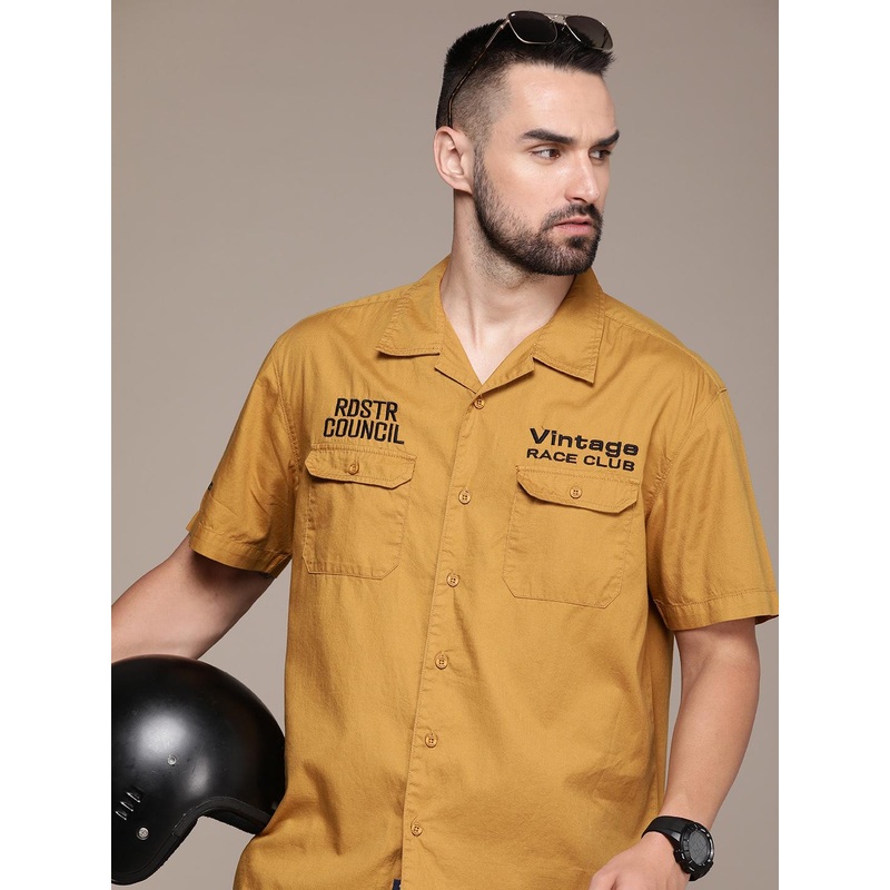 Roadster Men Embroidered Relaxed Cuban Collar Pure Cotton Casual Shirt