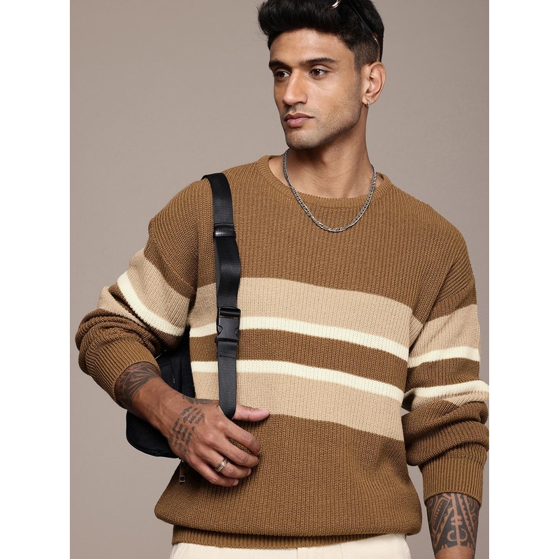 The Roadster Life Co. Striped Cable Knit Pullover Sweater
