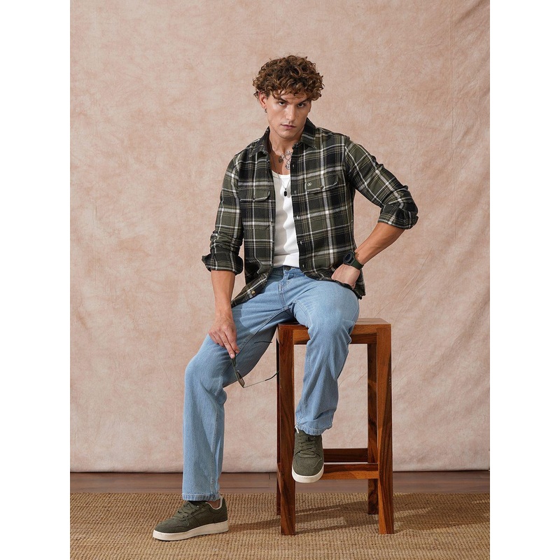 WROGN Comfort Slim Fit Tartan Checked Cotton Casual Shirt