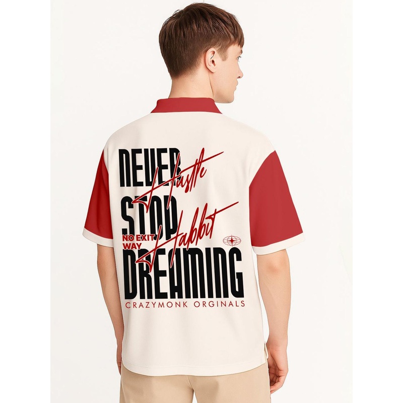 Crazymonk Typography Printed Drop-Shoulder Sleeves Oversized Cotton T-shirt