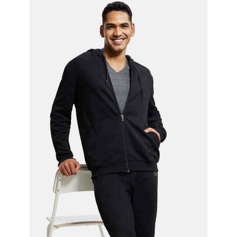 Jockey Combed Cotton Rich Pique Hoodie Jacket with Ribbed Cuffs-AM61