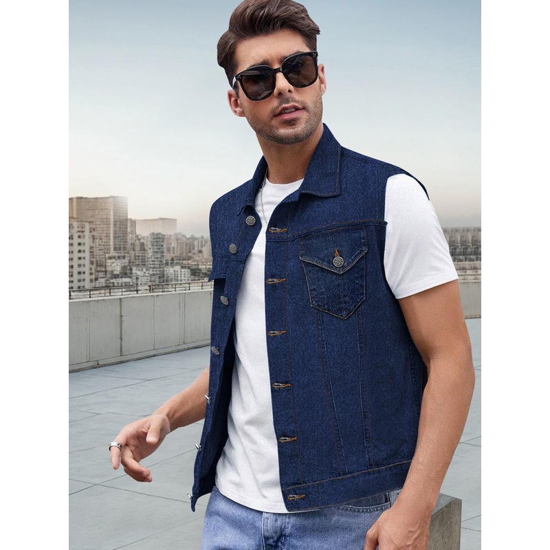 Urbano Fashion Men Regular Fit Washed Sleeveless Denim Jacket