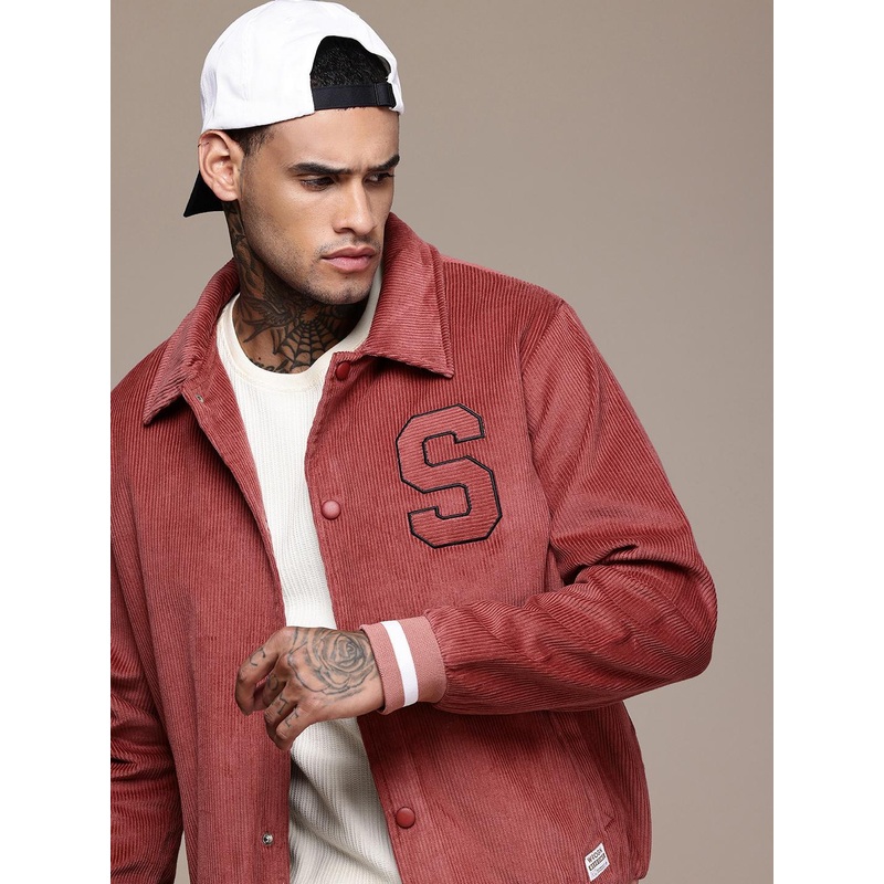 WROGN Pure Cotton Embroidered Detail Corduroy Varsity Jacket