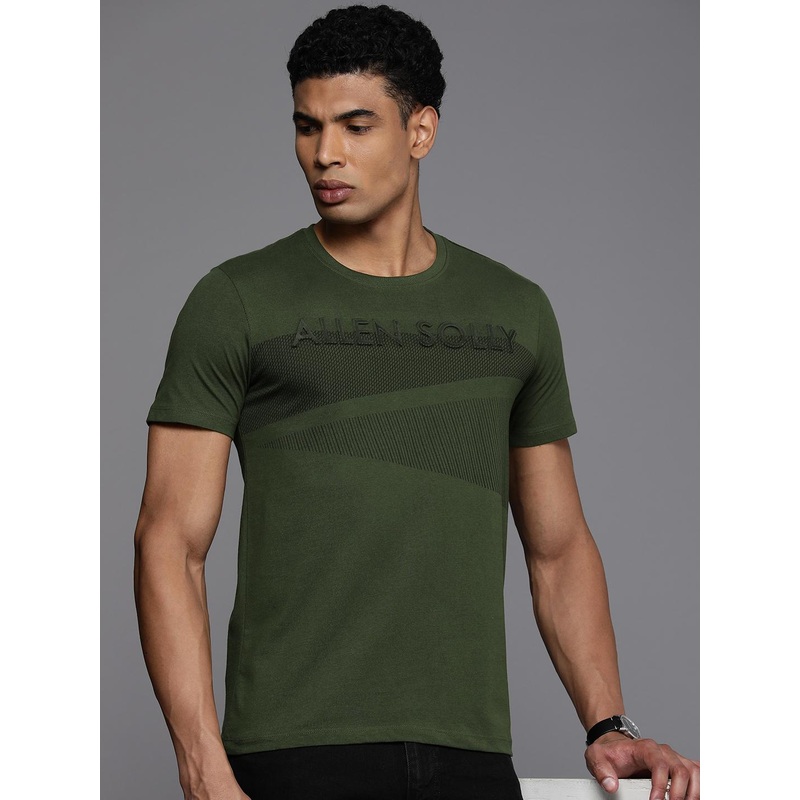 Allen Solly Brand Logo Embossed Pure Cotton Slim Fit T-shirt