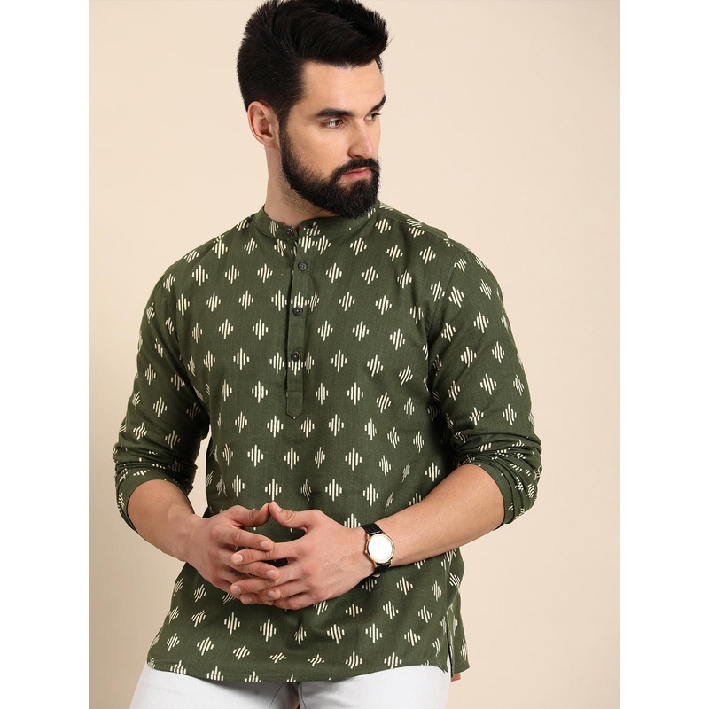 Anouk Men Geometric Printed Cotton Short Kurta