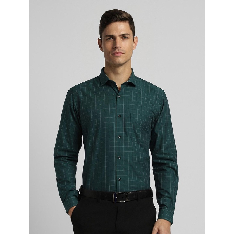 Peter England Men Slim Fit Spread Collar Gingham Checks Printed Cotton Formal Shirt