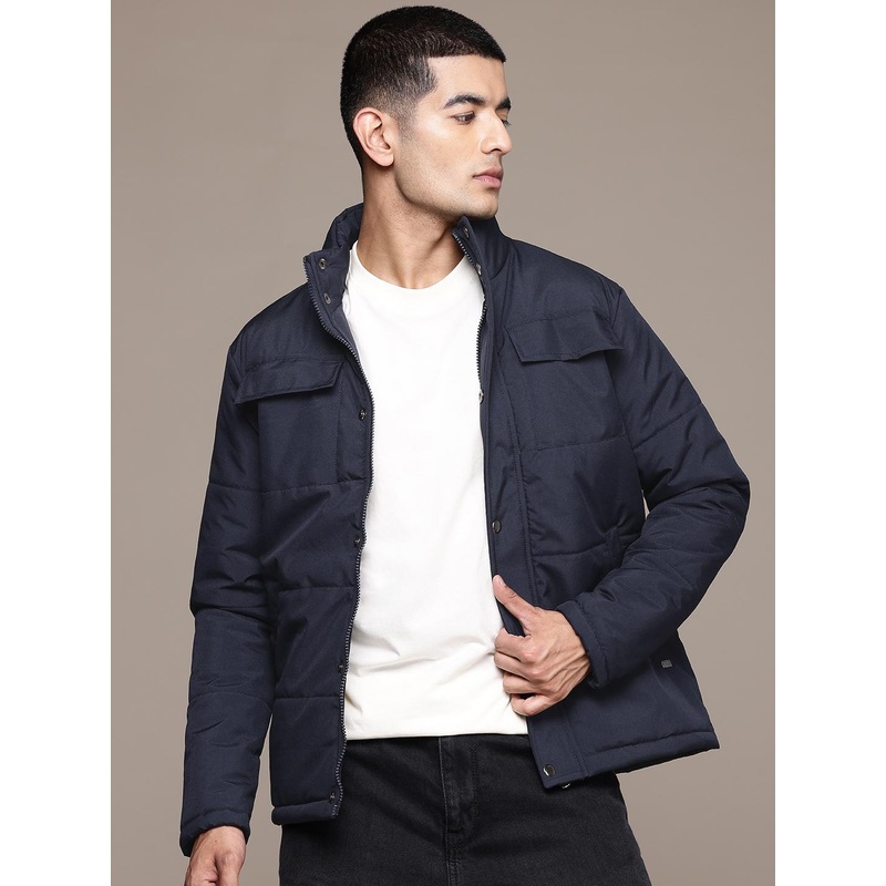 The Roadster Lifestyle Co. Solid Mock Collar Padded Jacket