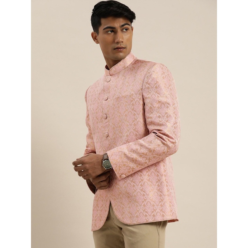 VASTRAMAY Men Self-Design Slim-Fit Bandhgala Blazer