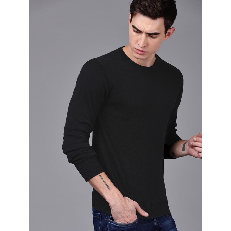 WROGN Men Black Solid Pullover Sweater