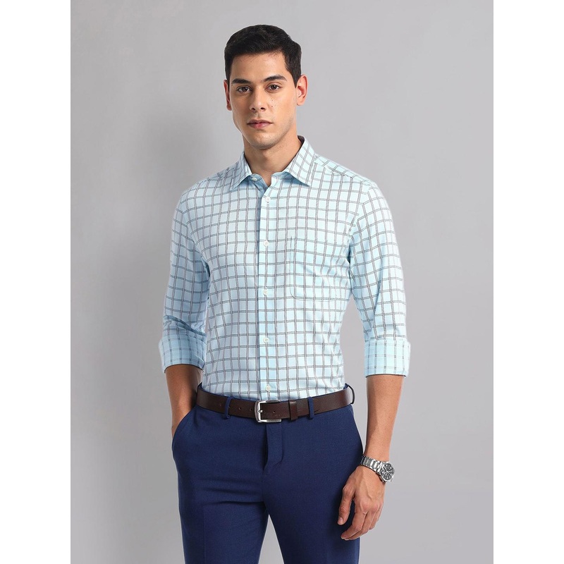 AD By Arvind Men Spread Collar Checked Cotton Formal Shirt