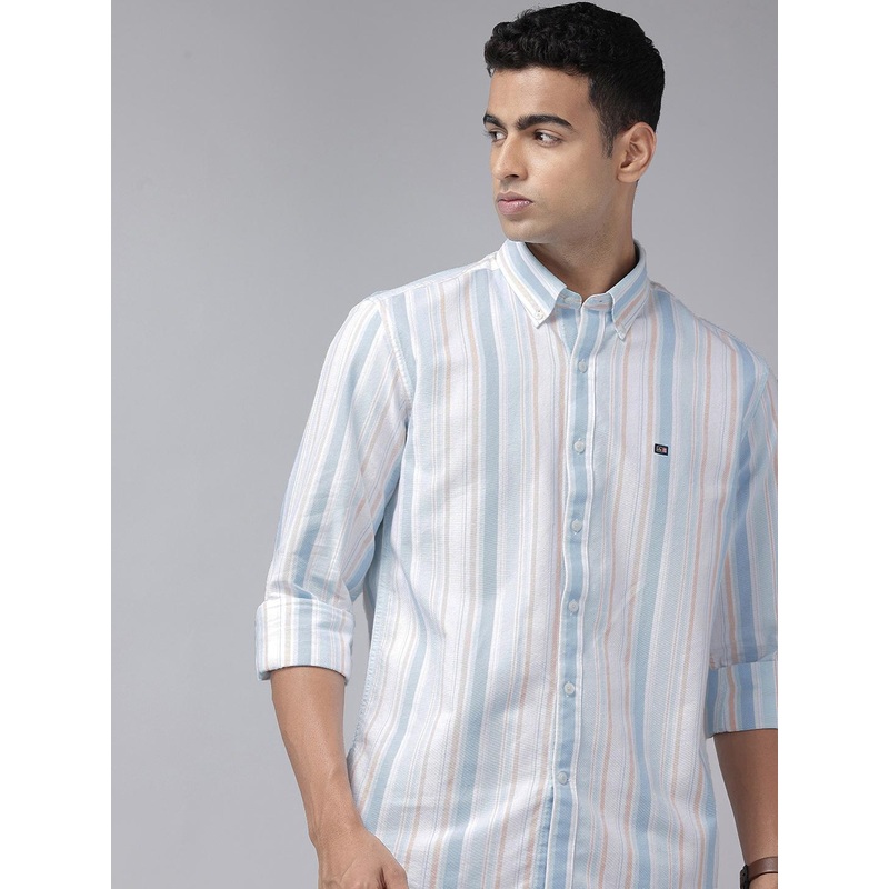 Arrow Sport Manhattan Slim Fit Button-Down Collar Striped Pure Cotton Casual Shirt