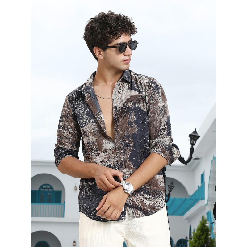 Campus Sutra Abstract Printed Comfort Spread Collar Long Sleeves Shirt