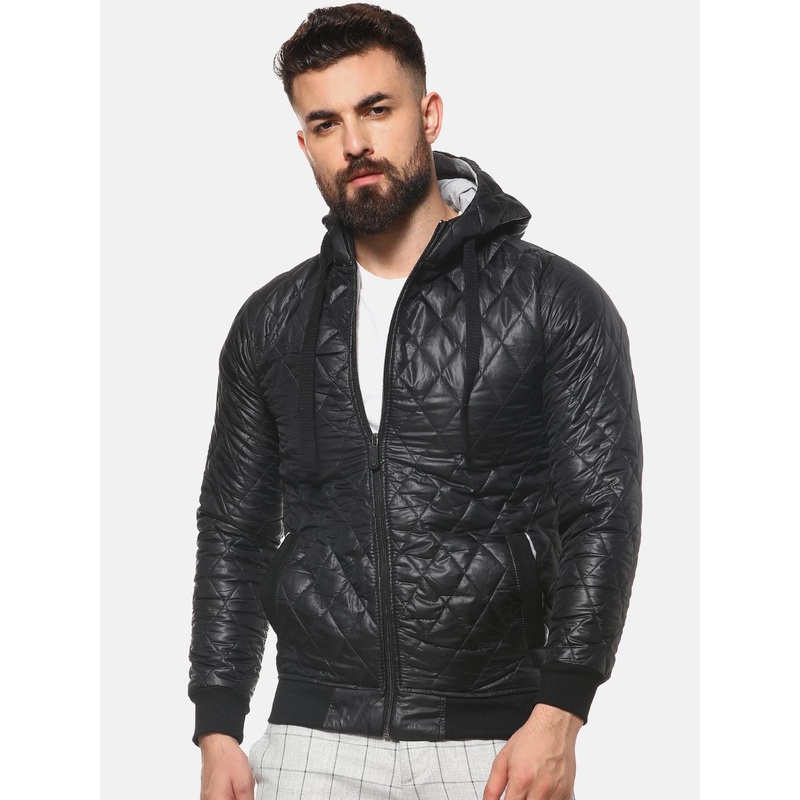 Campus Sutra Men Black Solid Lightweight Quilted Jacket