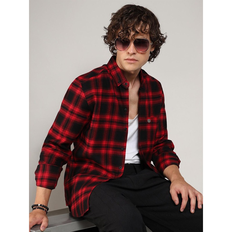 Campus Sutra Men Classic Buffalo Checked Cotton Casual Shirt