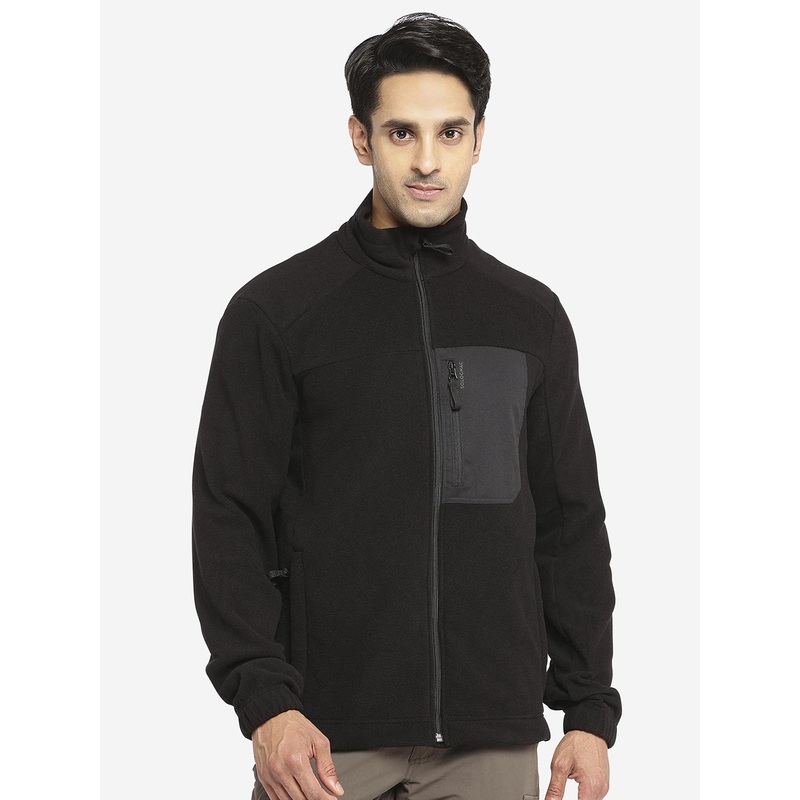 Decathlon SOLOGNAC Men Black Raised Collar Hiking Fleece