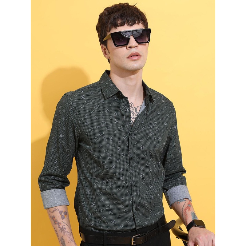 HIGHLANDER Men Printed Poplin Slim Fit Shirt