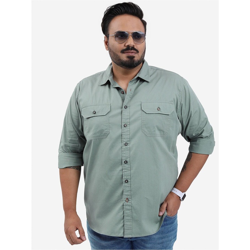 HIGHLANDER Plus Size Spread Collar Cotton Shirt