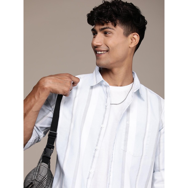 WROGN Slim Fit Multi Striped Pure Cotton Casual Shirt