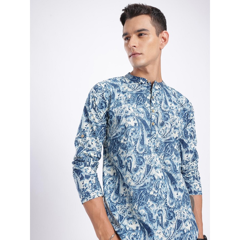 Anouk Rustic Ethnic Motifs Printed Band Collar Kurta