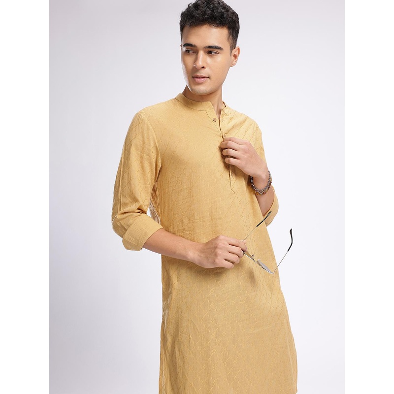Anouk Rustic Woven Designed Band Collar Straight Kurta