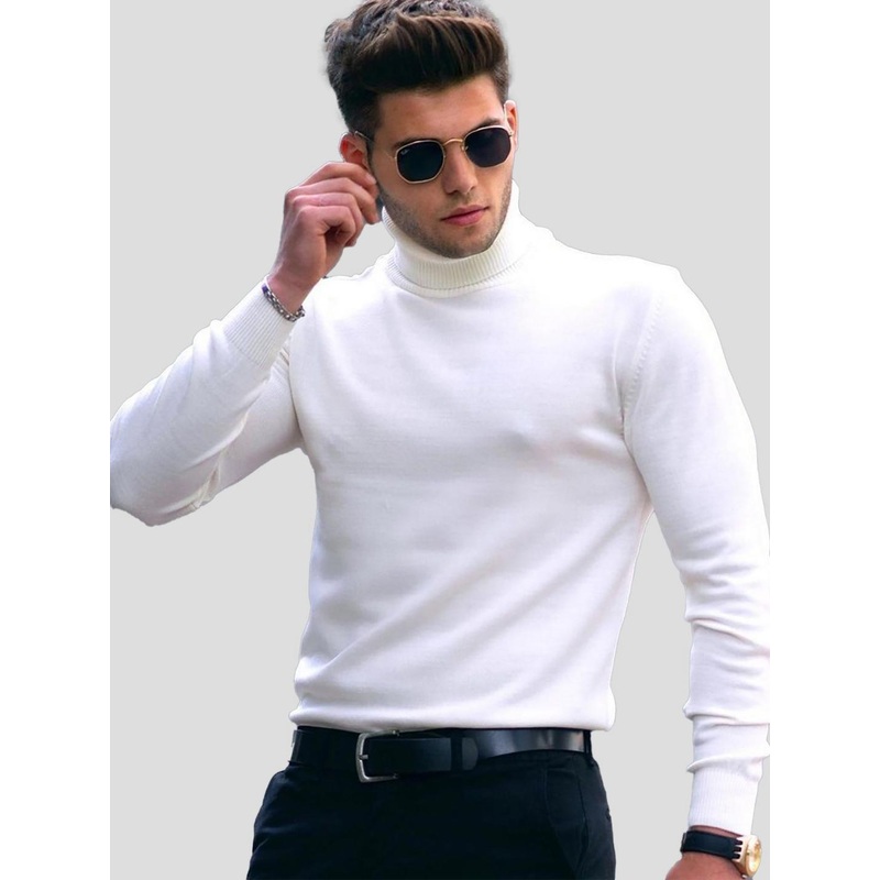 AUSK Men Solid Turtle Neck Cotton T-shirt