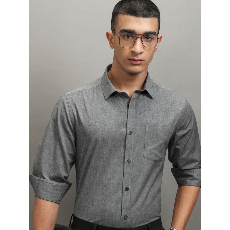 Highlander Men Grey Solid Slim Fit Formal Shirt