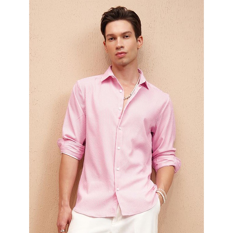 HIGHLANDER Striped Cutaway Collar Long Sleeves Shirt