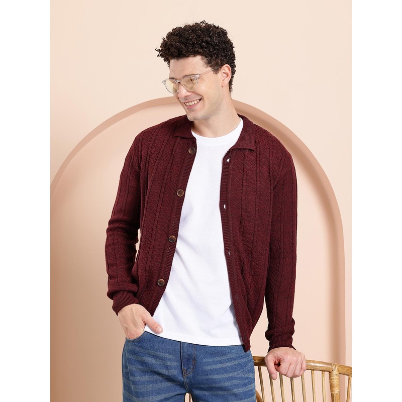 Mast & Harbour Acrylic Self-Striped Cardigan