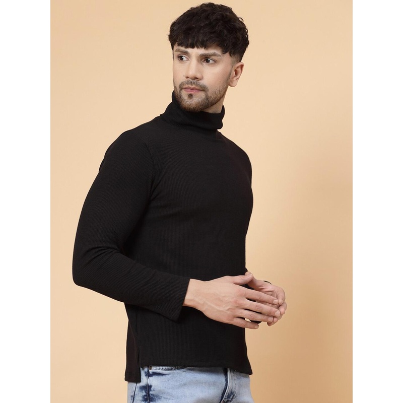 Rigo Self Design High Neck Cotton T-shirt