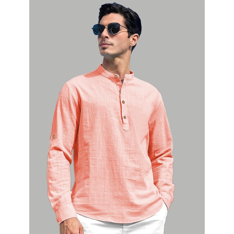 TrendiVastra Men Mandarin Collar Roll-Ups Sleeves Kurta
