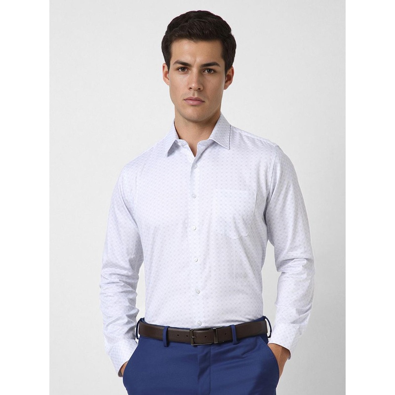 Van Heusen Men Slim Fit Spread Collar Geometric Printed Cotton Formal Shirt