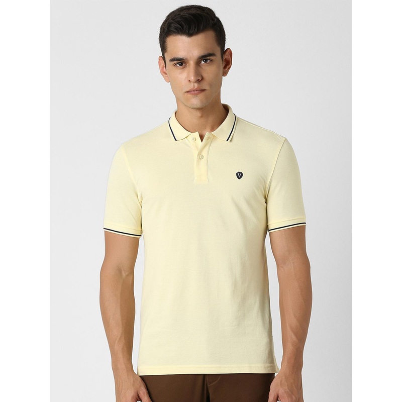 Van Heusen Sport Men Cream-Coloured Solid Polo Collar T-shirt