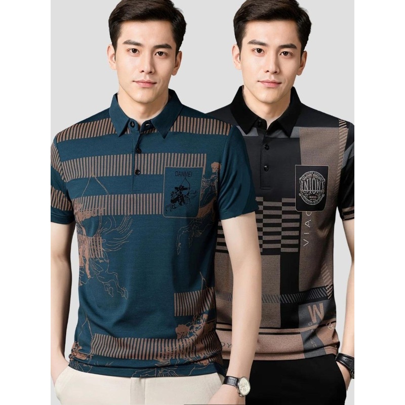 zebu Men Pack of 2 Typography Printed Polo Collar Pockets T-shirt