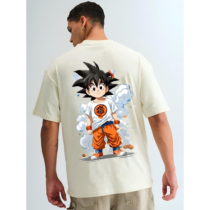 BDSQUARE Men Dragon Ball Z Graphic Printed Round Neck Cotton Oversized T-shirt