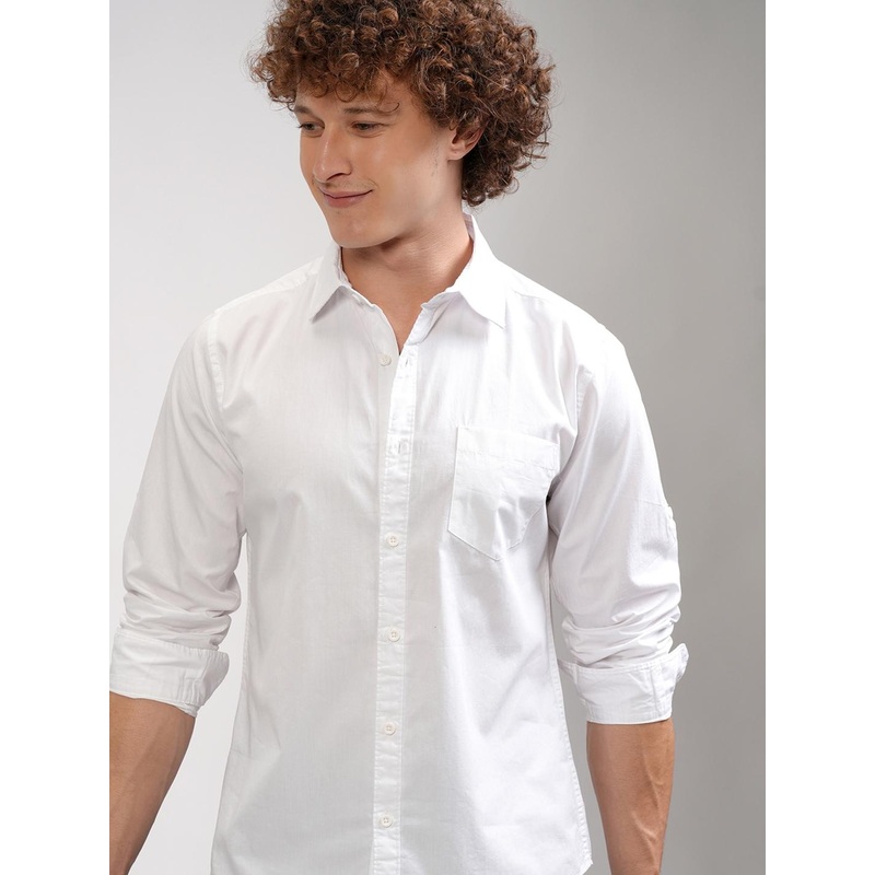 HIGHLANDER Men White Slim Fit Casual Shirt