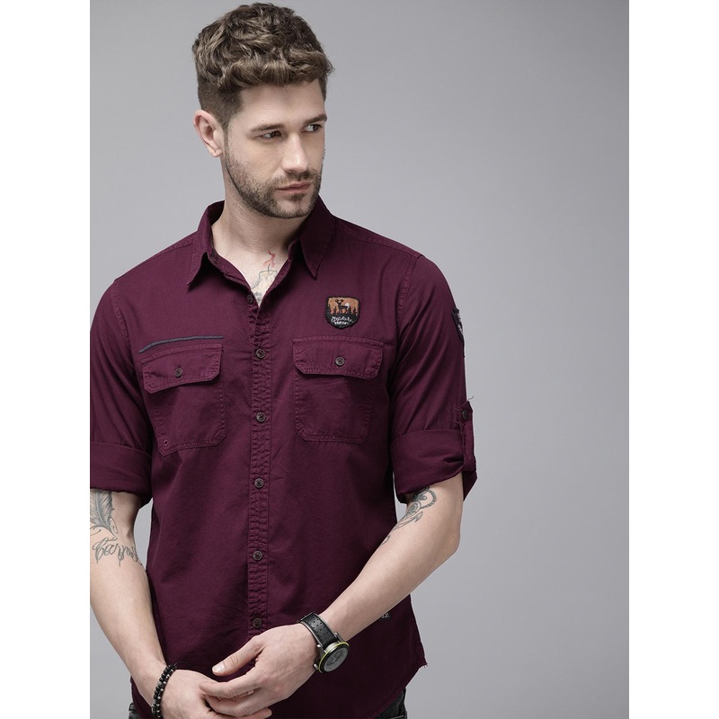 Roadster Men Burgundy Solid Casual Shirt