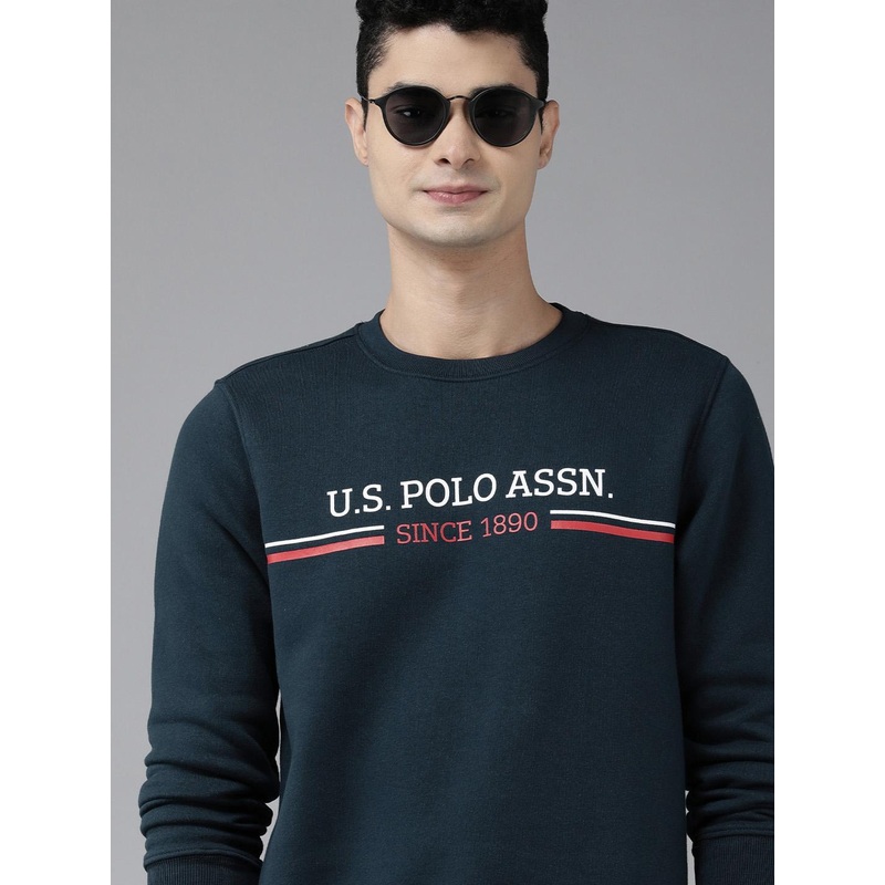 U S Polo Assn Men Navy Blue Brand Logo Printed Sweatshirt