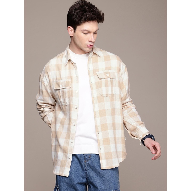 WROGN Oversized Fit Opaque Checked Pure Cotton Casual Shirt