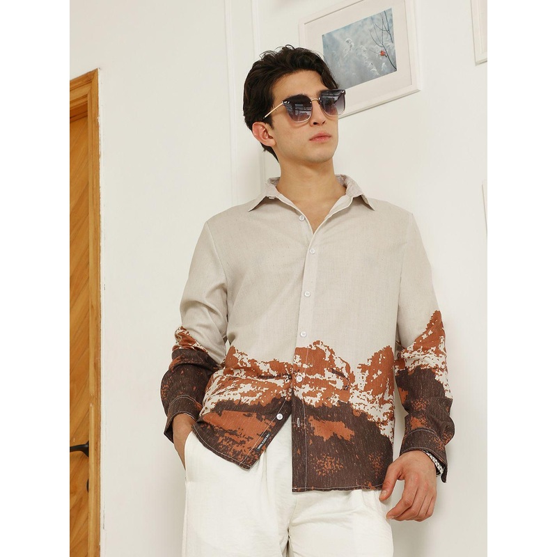 Campus Sutra Comfort Abstract Mountain Printed Spread Collar Casual Shirt