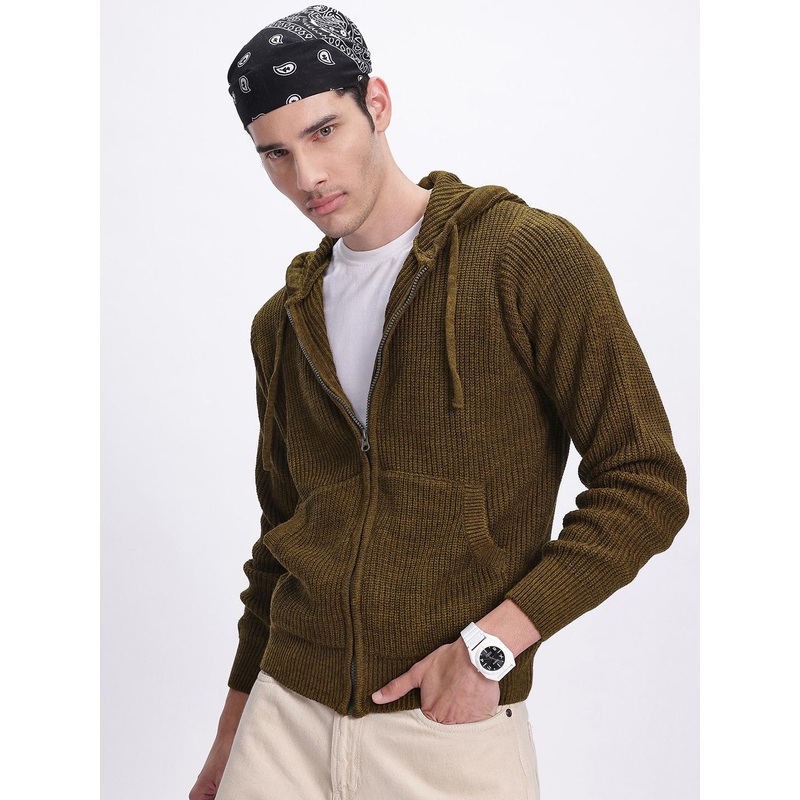 glitchez Hooded Acrylic Zip-Up Cardigan