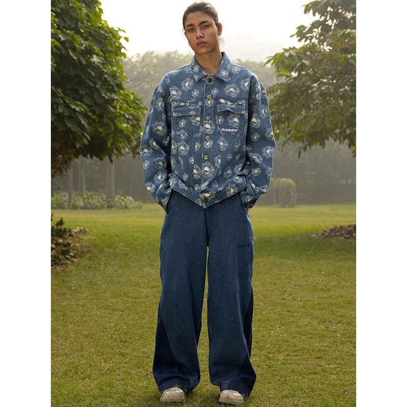 SIX5SIX Unisex Floral Printed Longline Cotton Tailored Jacket