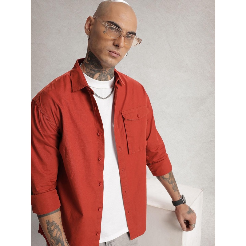 WROGN Oversized Drop-Shoulder Sleeves Pure Cotton Casual Shirt