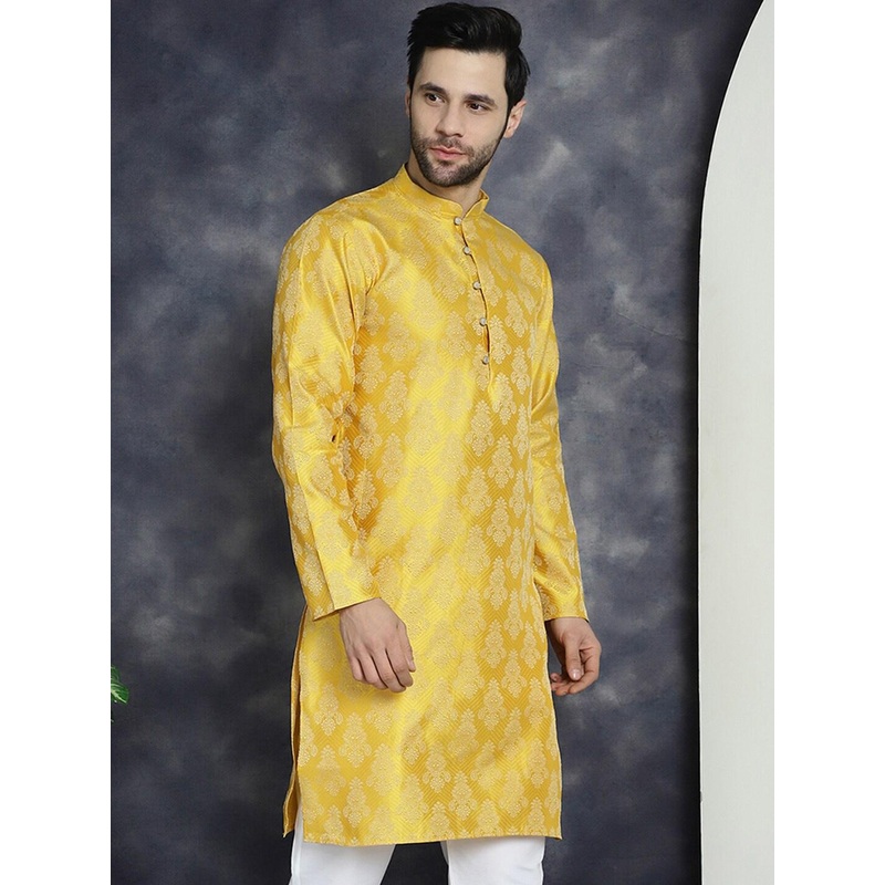 Anouk Yellow Ethnic Motifs Woven Design Jacquard Straight Kurta