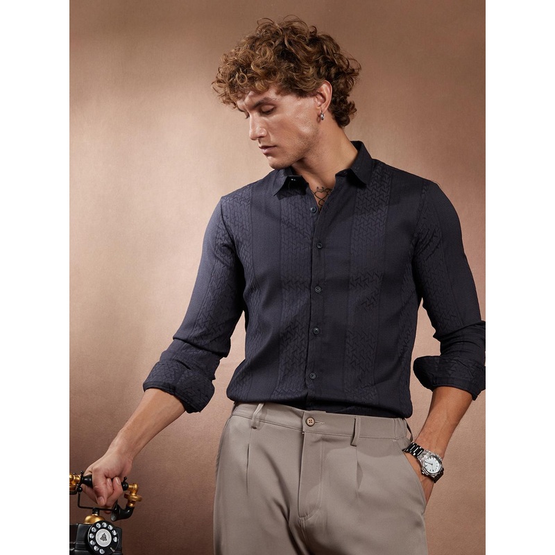 Campus Sutra Comfort Tactile-Panel Self Design Regular Fit Casual Shirt