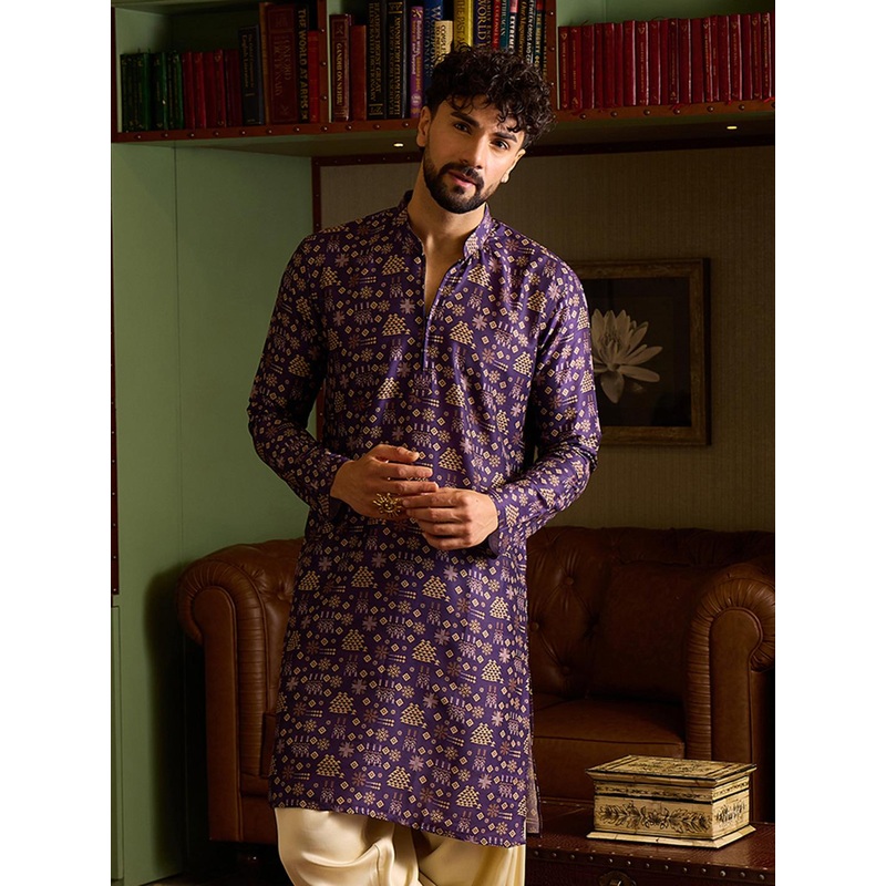 CHHAAP Men Ethnic Motifs Printed Fusion Silk Straight Kurta